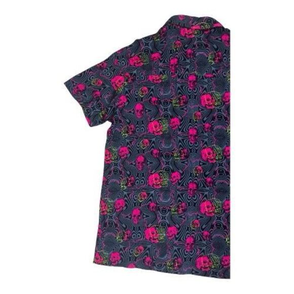 Vitriol Caedia Skull Lightning Pink Grey Women Shirt Size M Button-Up Punk Rock - Picture 7 of 14